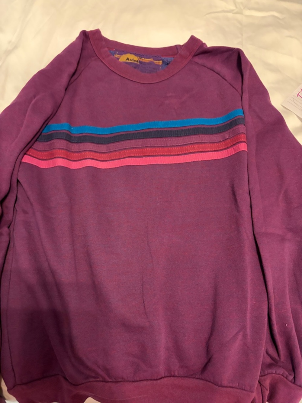 Aviator Nation Purple Crewneck Sweatshirt with Striped Chest